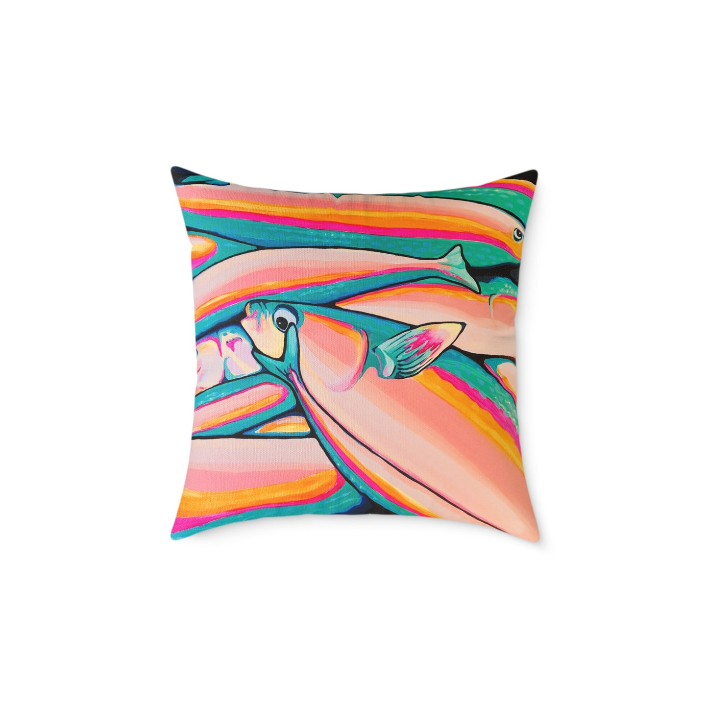 Neon Fish Art Canvas Decorative Pillow