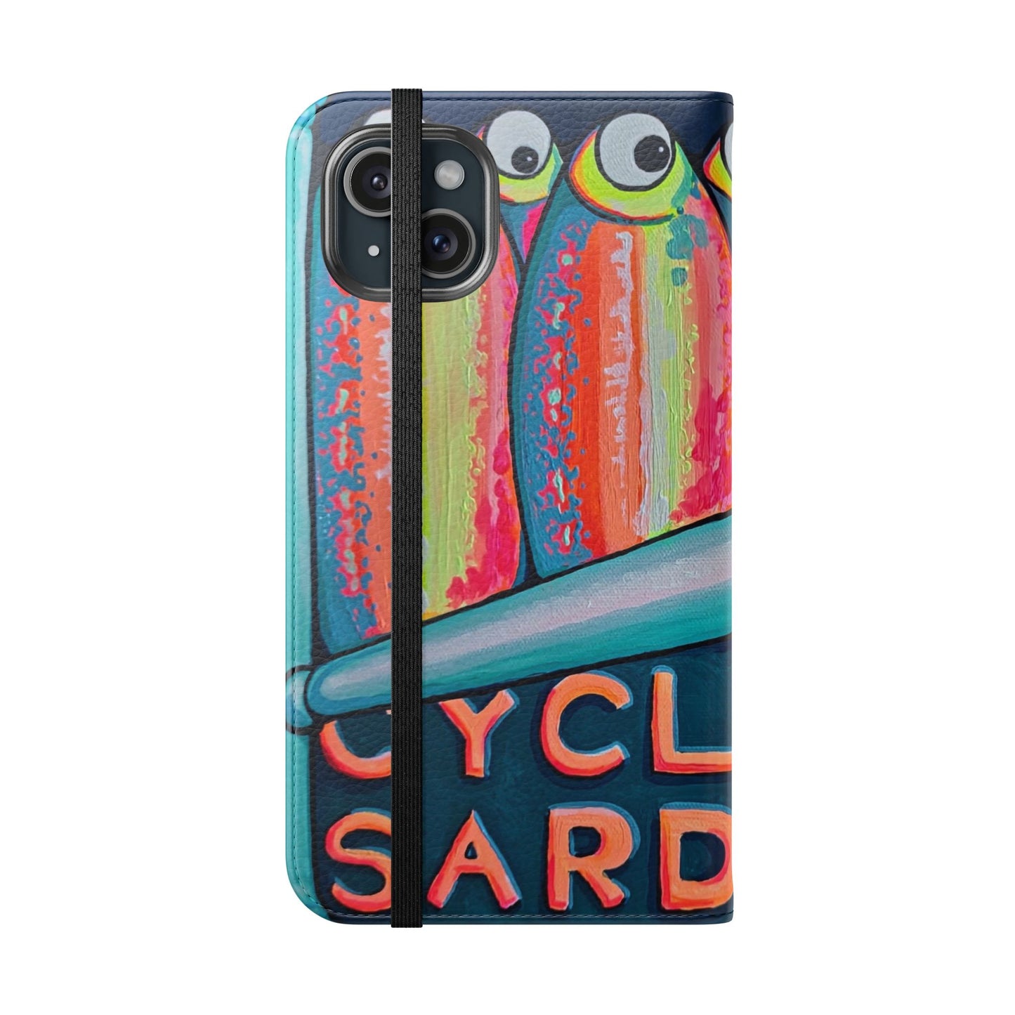 Neon Sardines Flip Phone Case – Wallet Cover with Card Slots