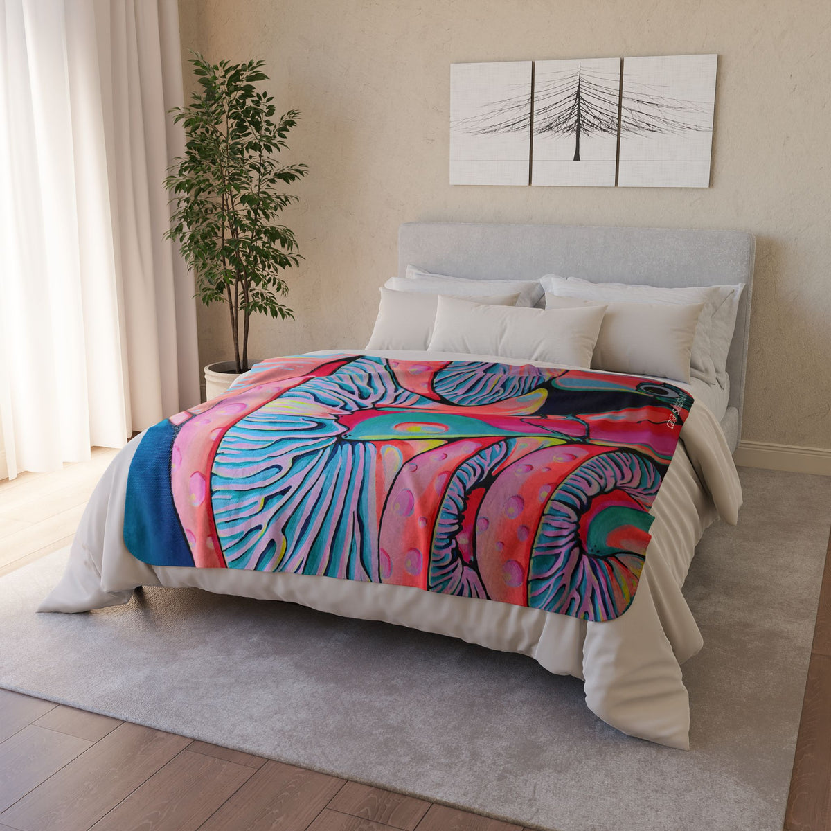 Trippy Mushrooms Fleece Sherpa Blanket