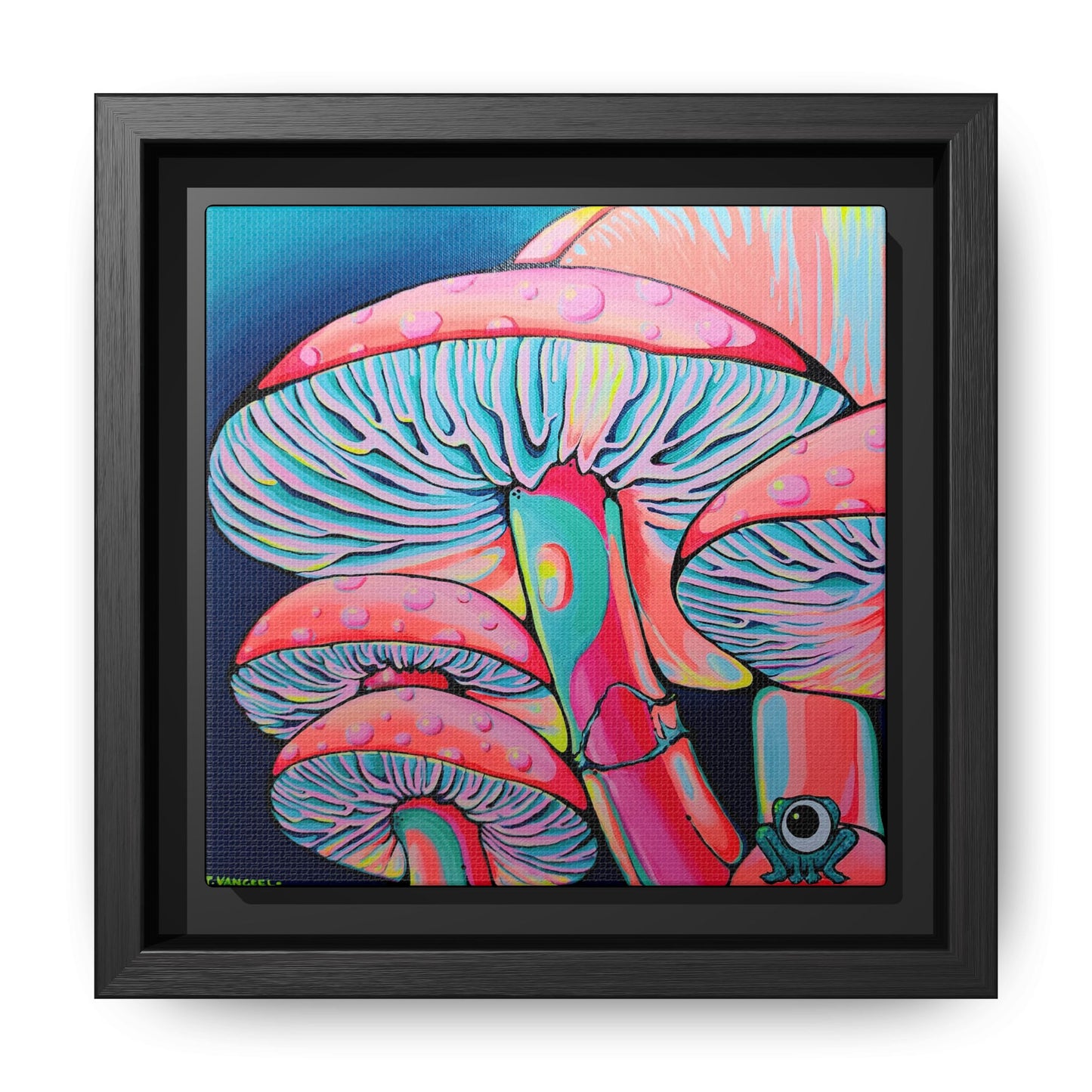 Framed Trippy Mushrooms Canvas Print