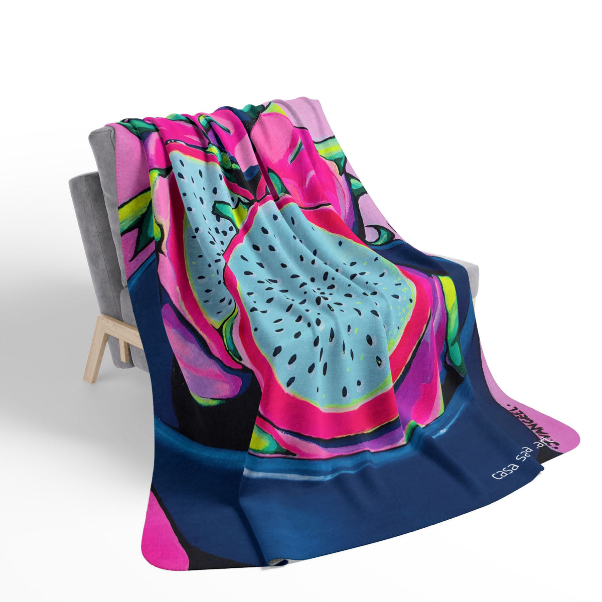 Neon Pink Dragon Fruit Fleece Sherpa Blanket
