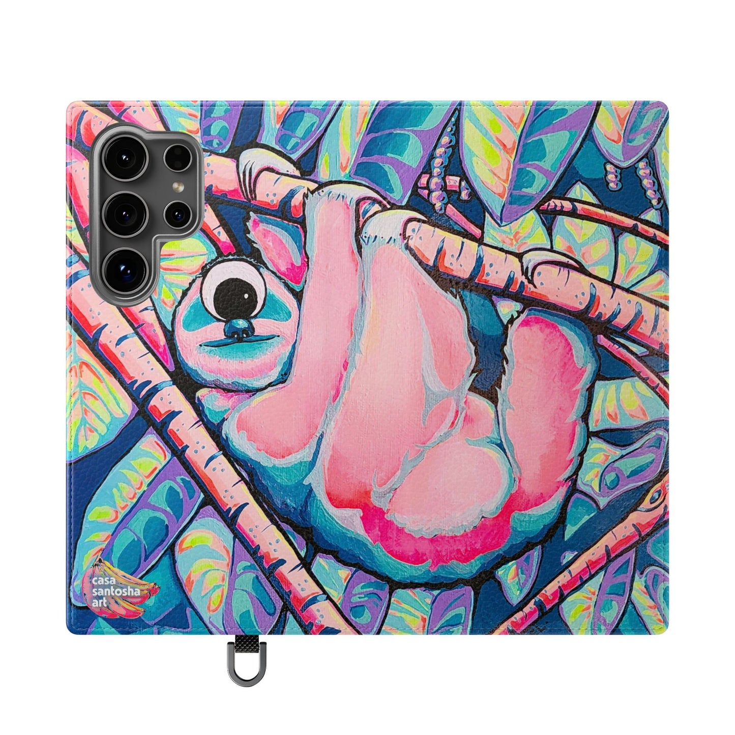 Cyclops Sloth Flip Phone Case – Wallet Cover with Card Slots