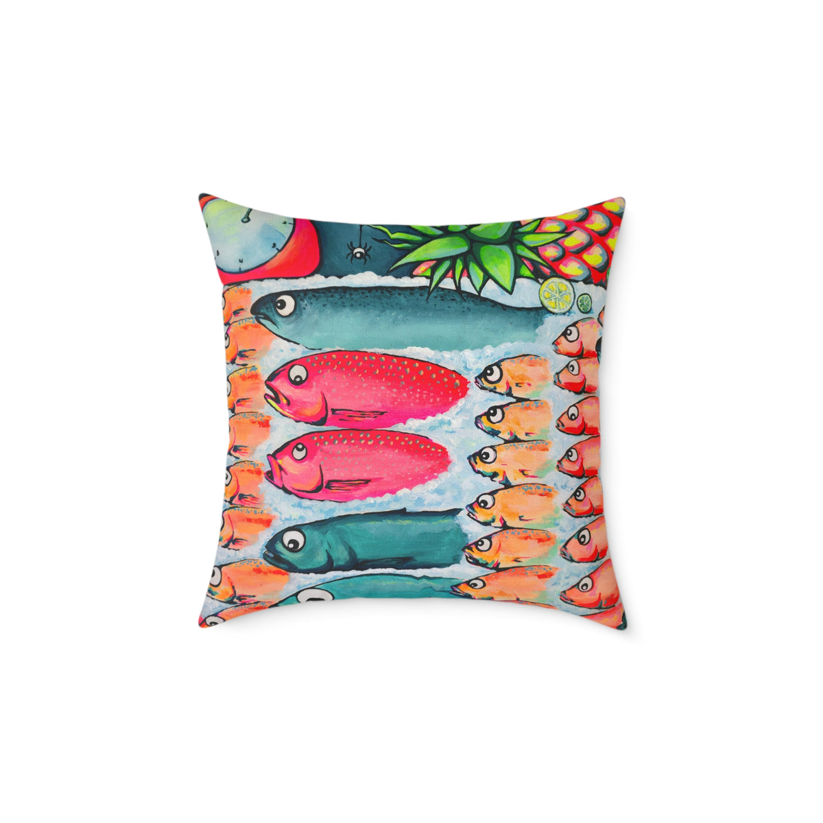 Neon Cabo Fish Market Art Canvas Decorative Pillow