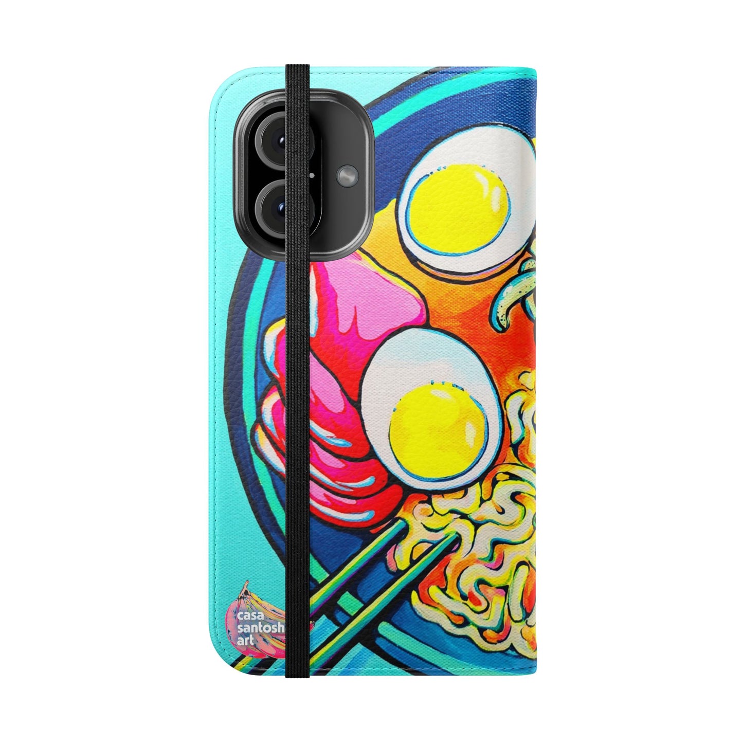 Neon Ramen Flip Phone Case – Wallet Cover with Card Slots