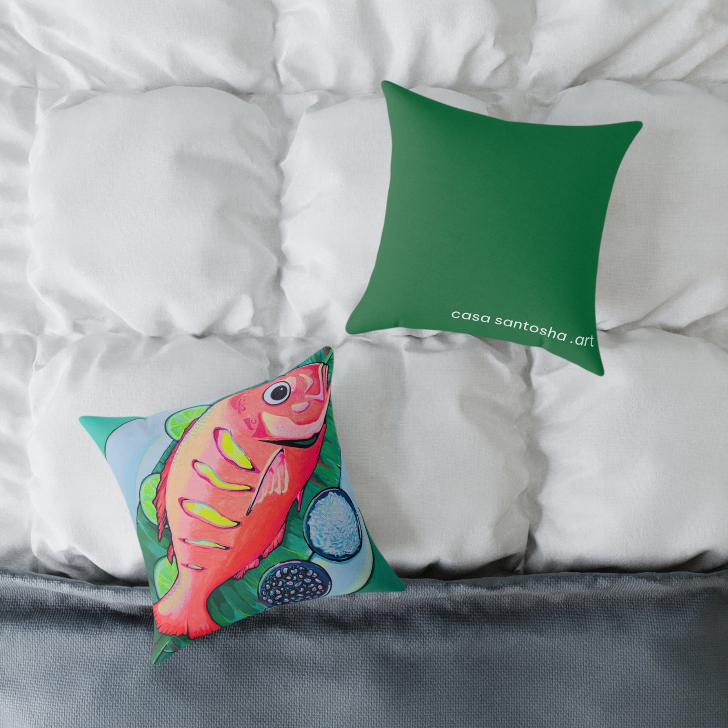Neon Fried Fish Art Canvas Decorative Pillow