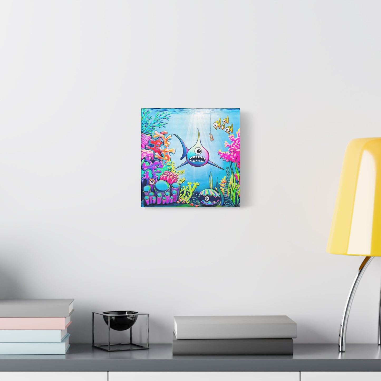 Cyclops Shark Original Canvas Art Print, Unique Home Decor, Wall Art