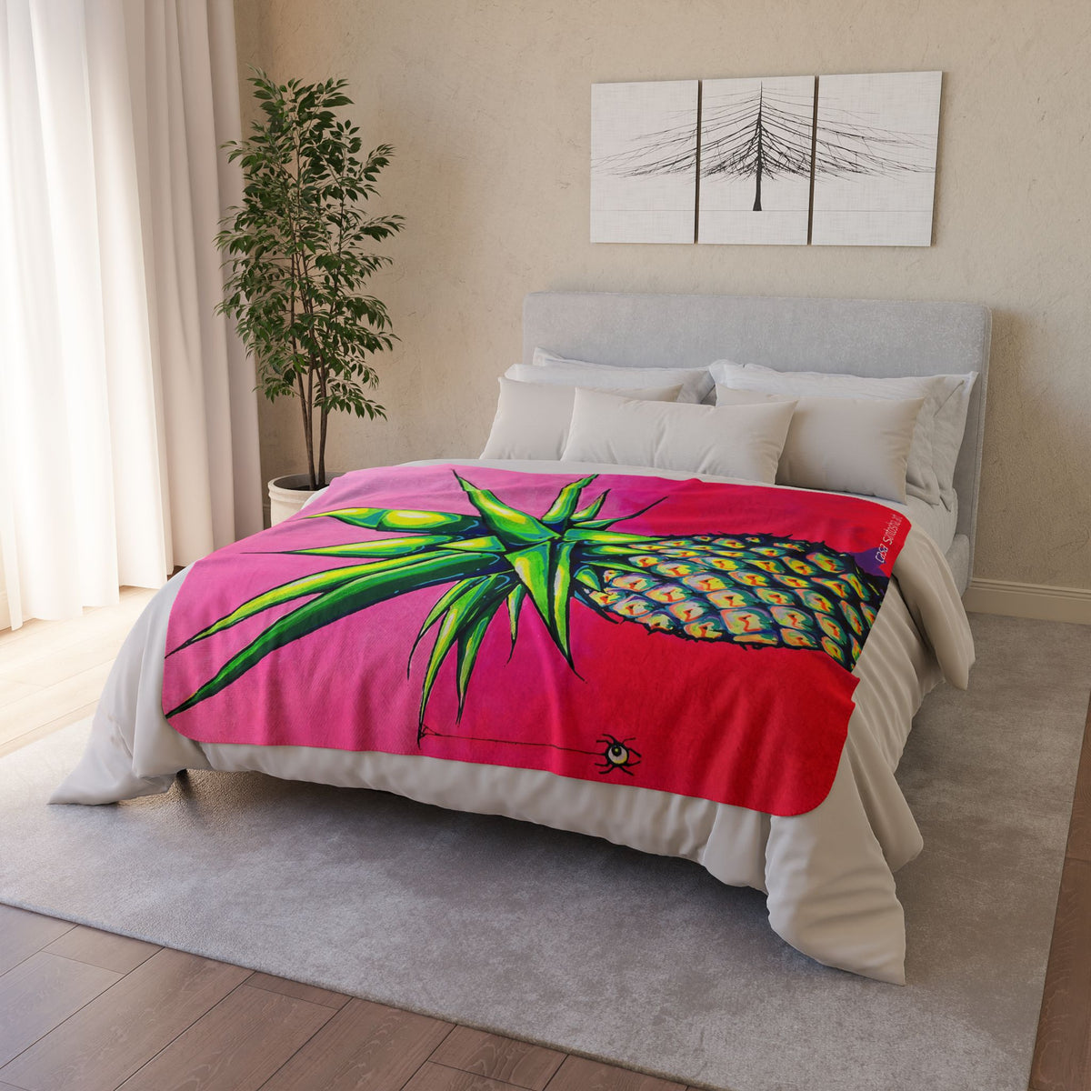 Neon Pineapple Fleece Sherpa Blanket