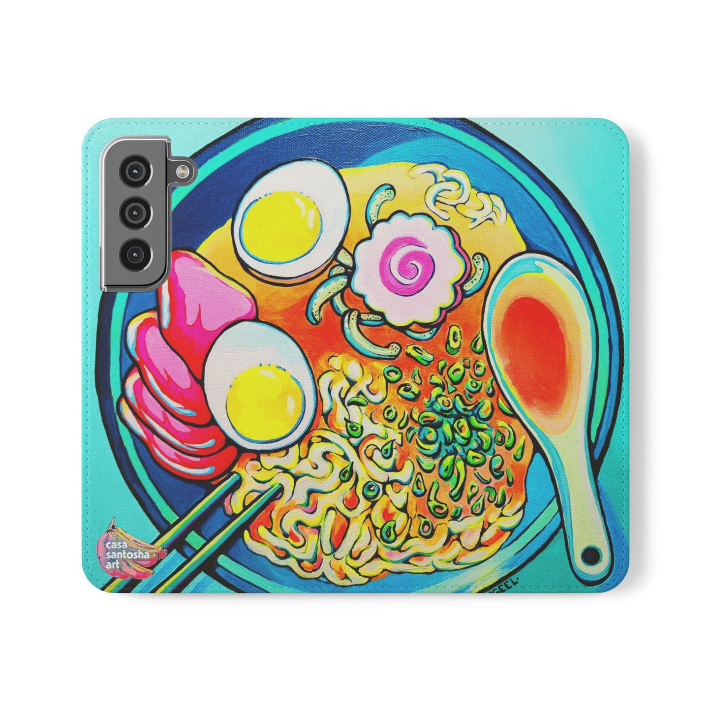 Neon Ramen Flip Phone Case – Wallet Cover with Card Slots