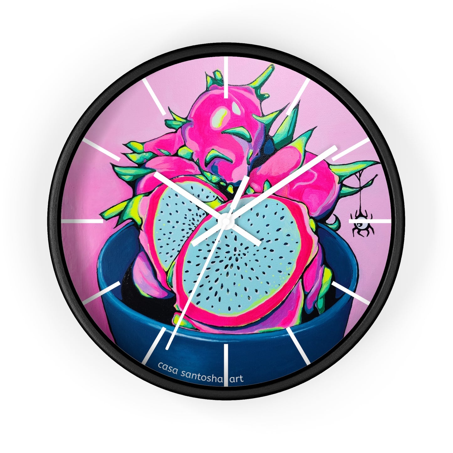 Neon Pink Dragon Fruit Pop Art Wall Clock