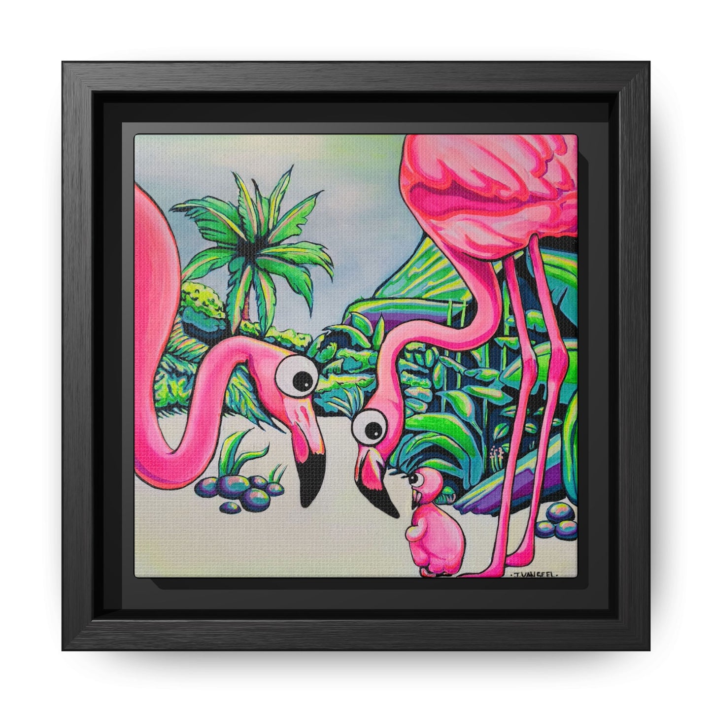 Framed Cyclops Flamingo Family Canvas Print