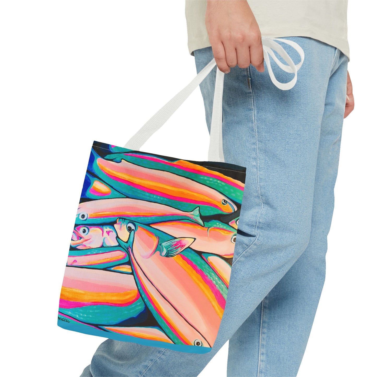 Premium Neon Fish Tote Bag, Original Artist Design, Reusable Shopping Tote, Eco-Friendly