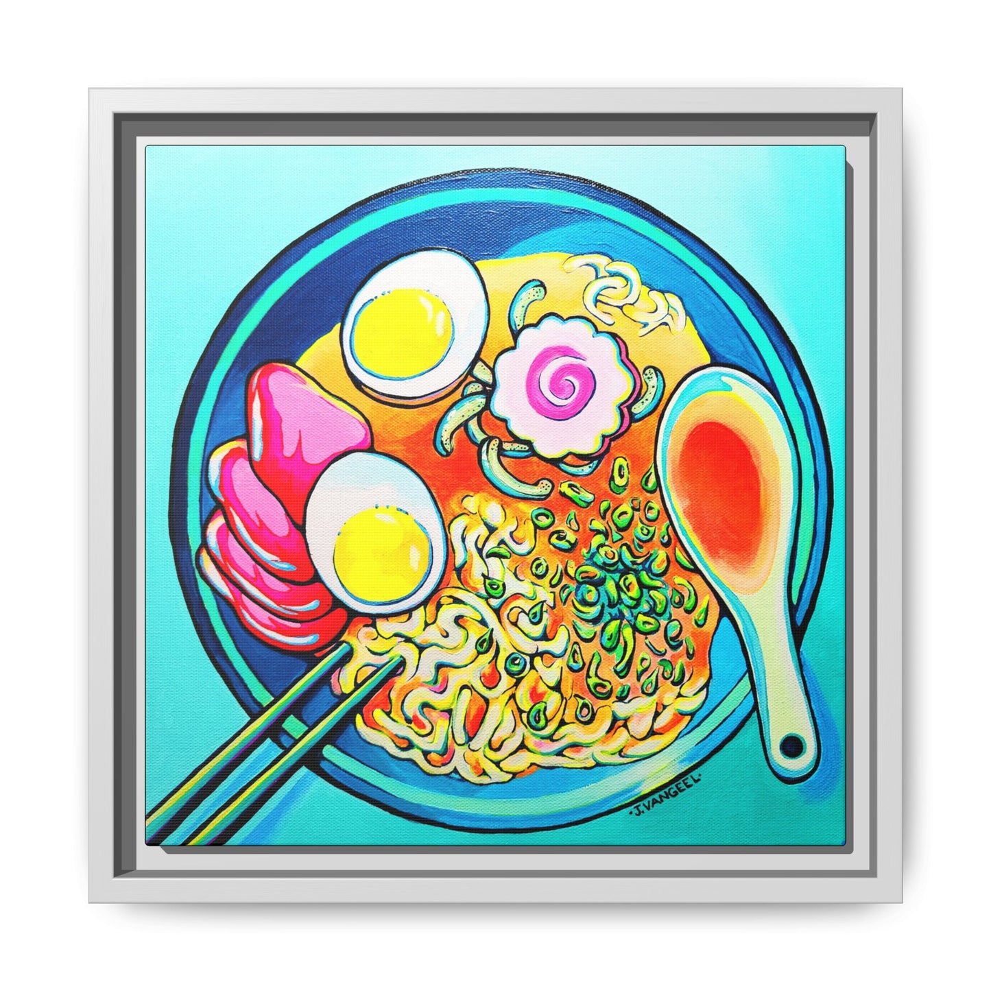 Framed Neon Ramen Canvas Print
