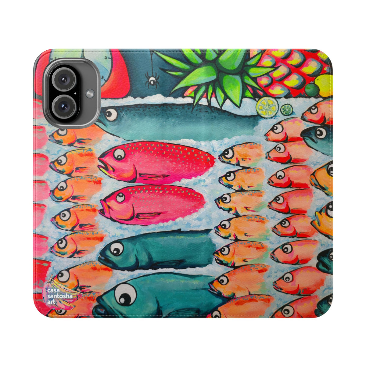Neon Cabo Fish Market Flip Phone Case – Wallet Cover with Card Slots