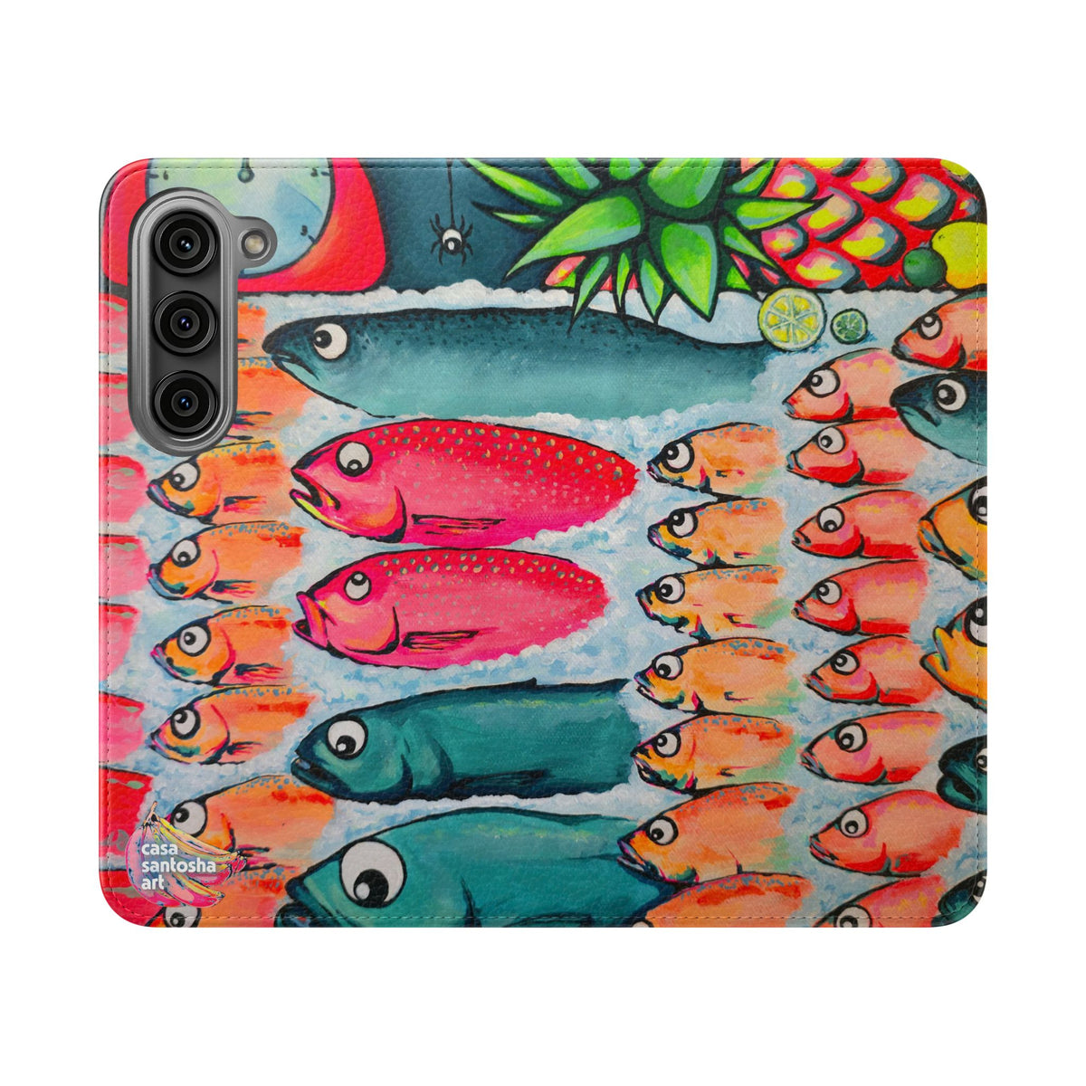 Neon Cabo Fish Market Flip Phone Case – Wallet Cover with Card Slots