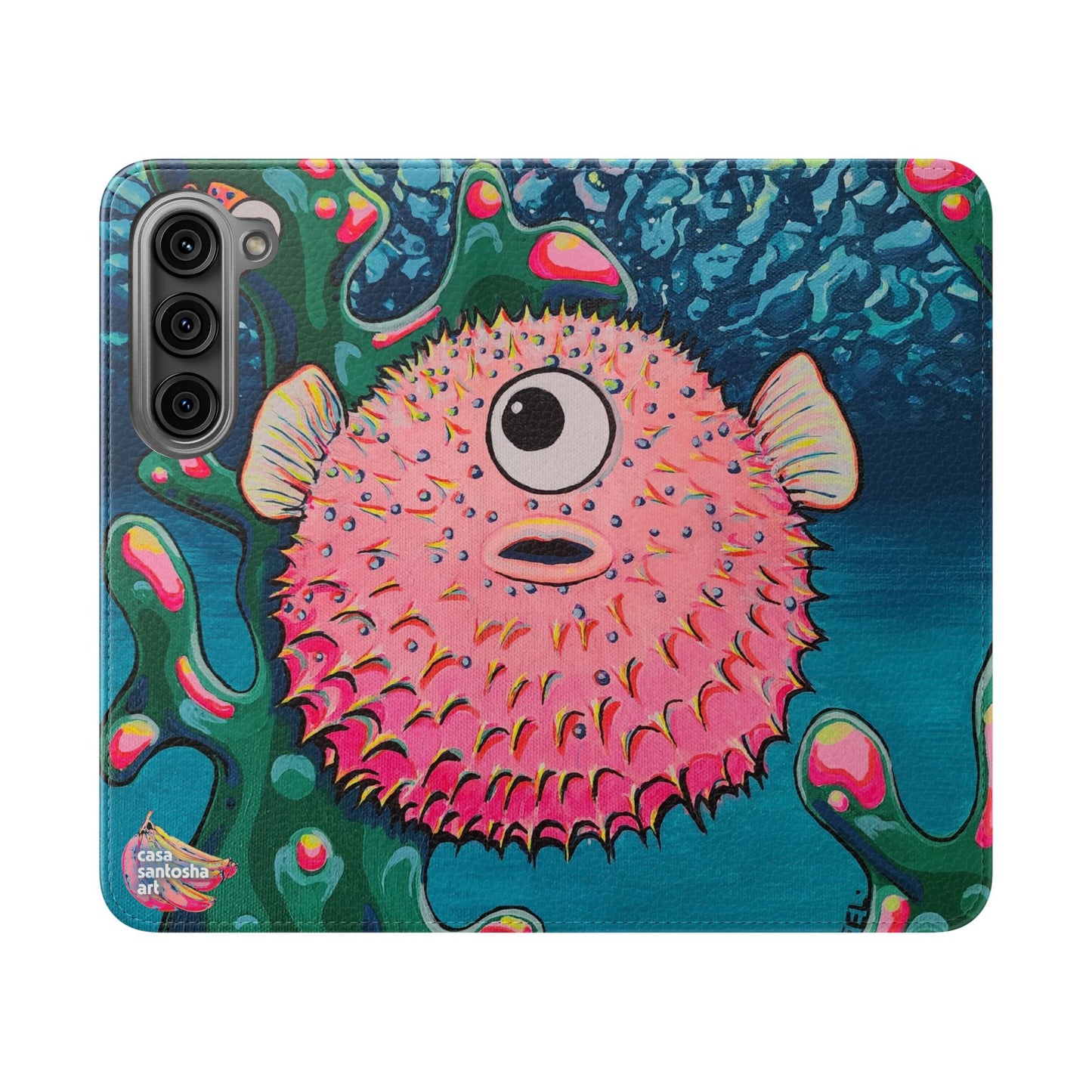 Cyclops Pufferfish Flip Phone Case – Wallet Cover with Card Slots