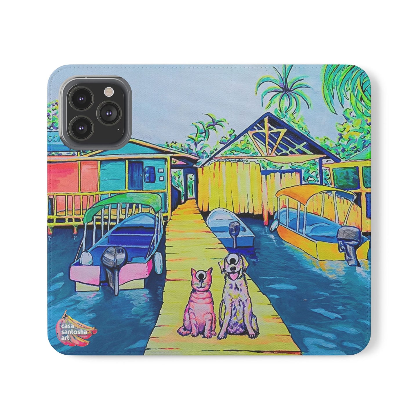 Cyclops Cat and Dog in Bocas Flip Phone Case – Wallet Cover with Card Slots