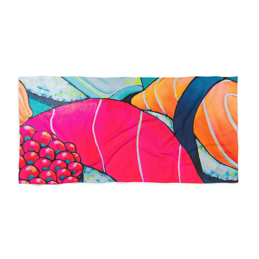 Neon Sushi Beach Towel for Summer Fun and Vacation Essentials