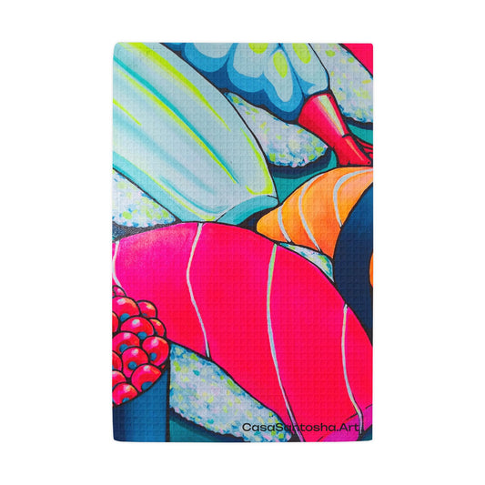 Neon Sushi Waffle Weave Kitchen Hand Towel