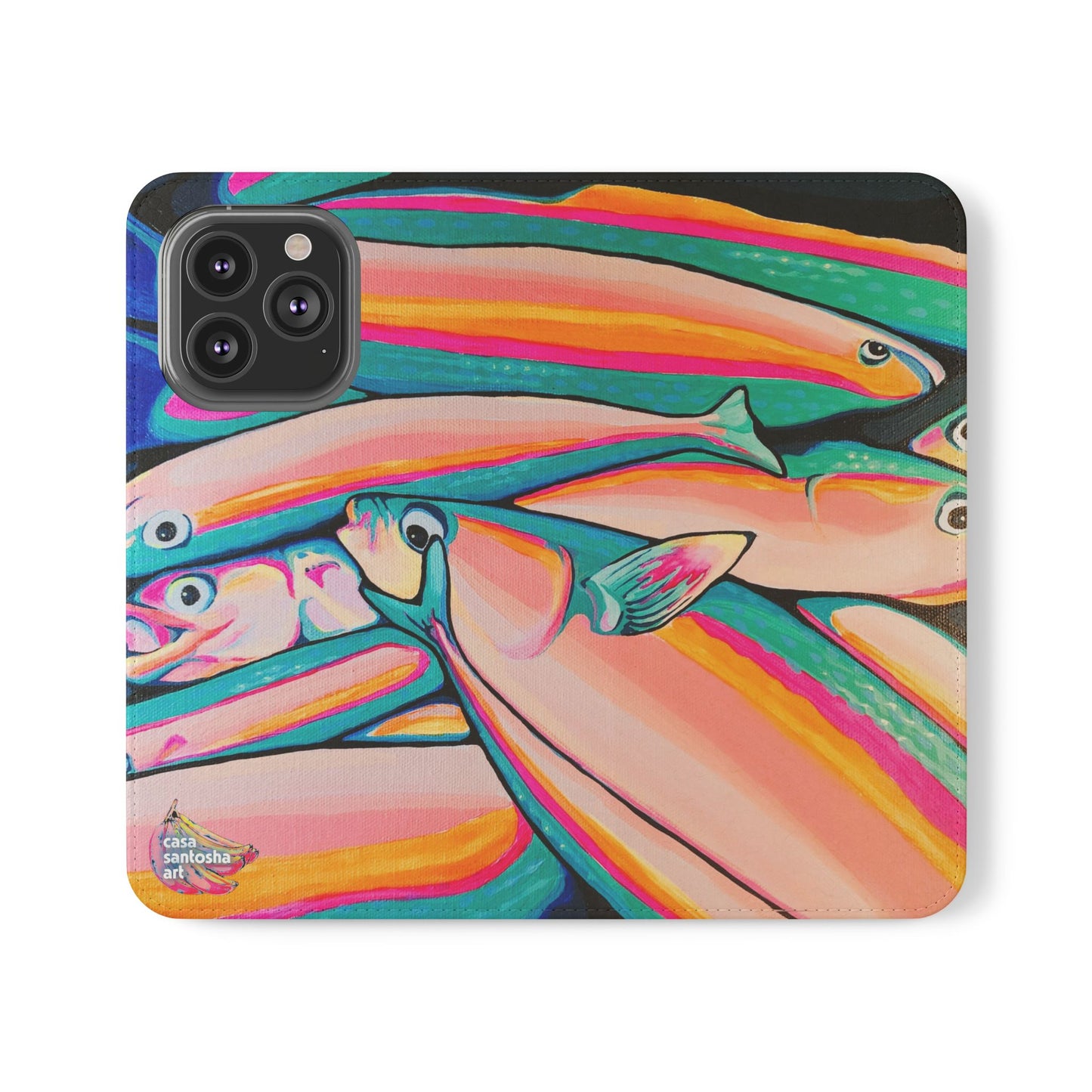 Neon Fish Flip Phone Case – Wallet Cover with Card Slots