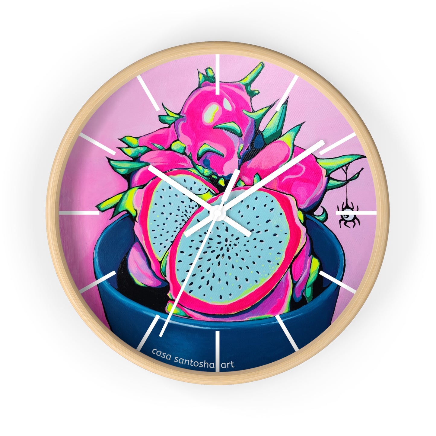 Neon Pink Dragon Fruit Pop Art Wall Clock