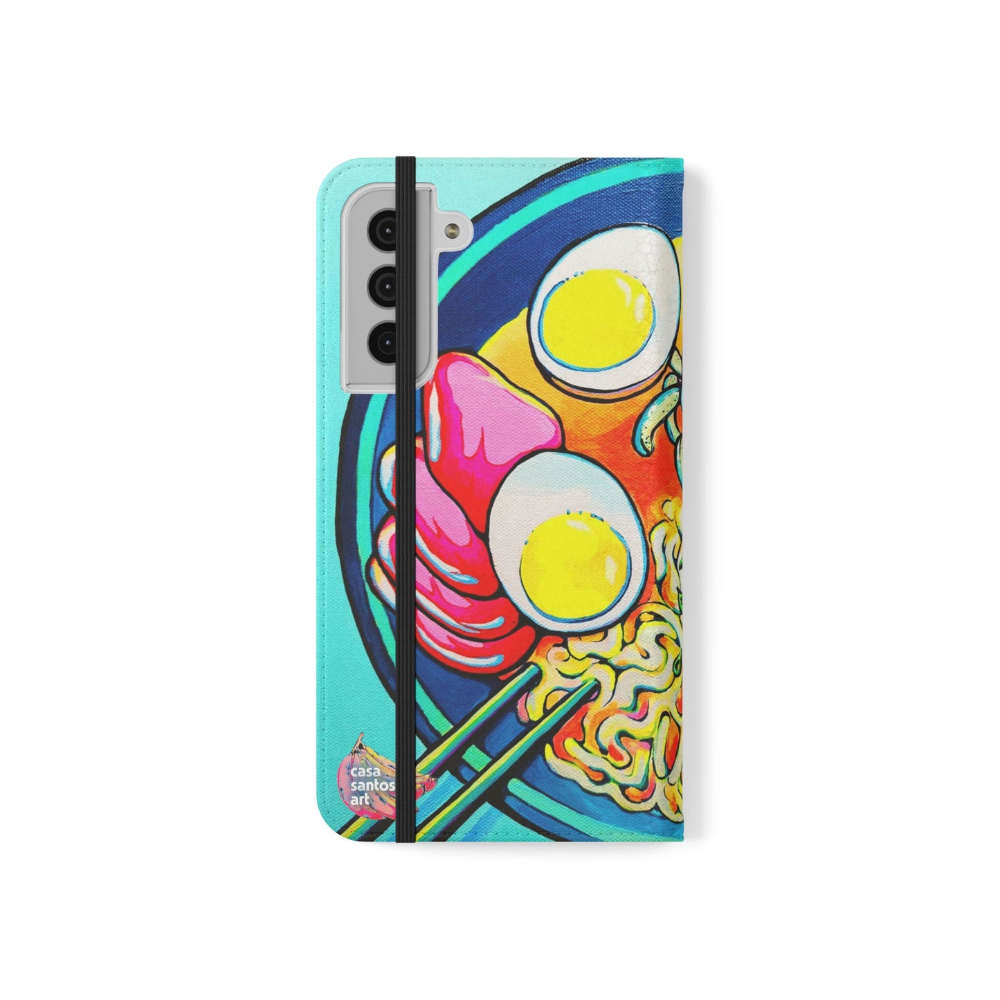 Neon Ramen Flip Phone Case – Wallet Cover with Card Slots