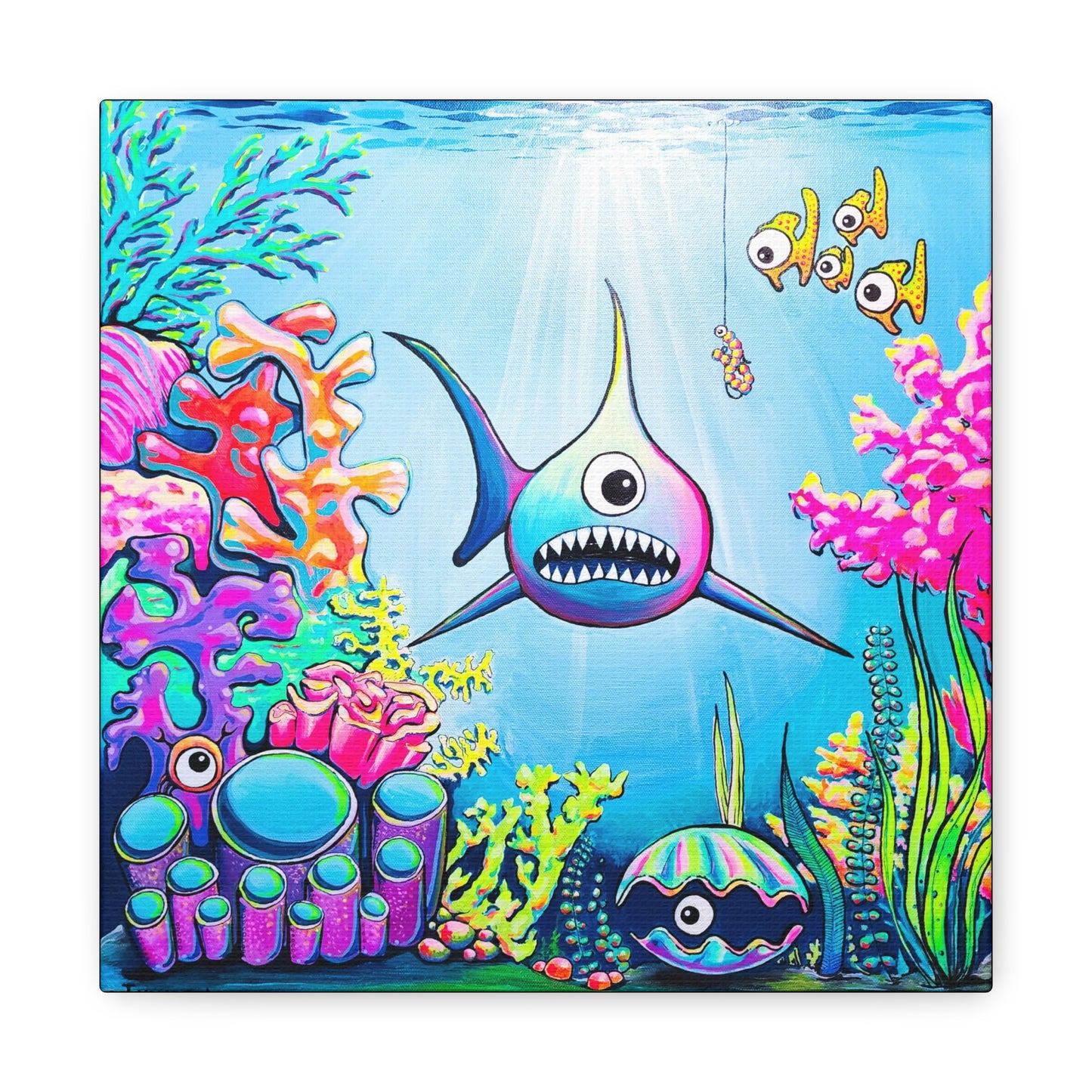 Cyclops Shark Original Canvas Art Print, Unique Home Decor, Wall Art