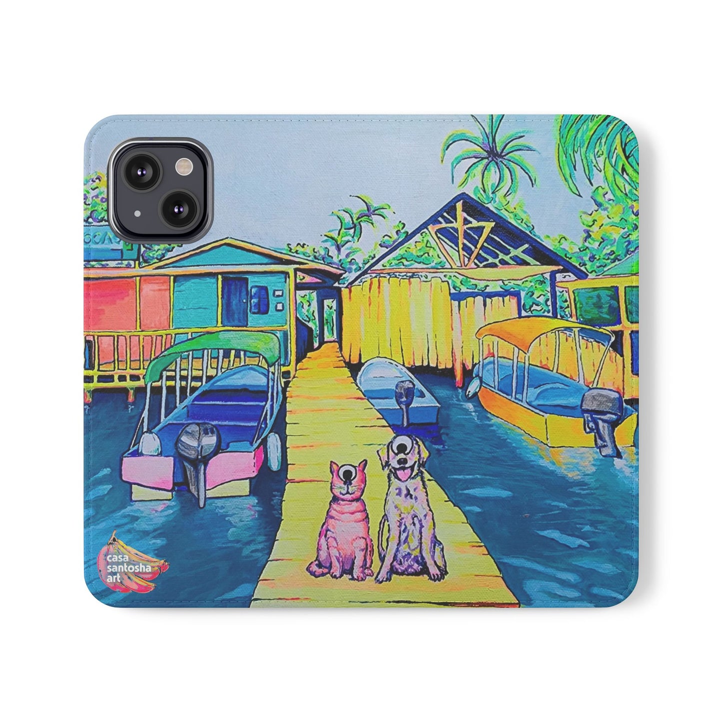 Cyclops Cat and Dog in Bocas Flip Phone Case – Wallet Cover with Card Slots