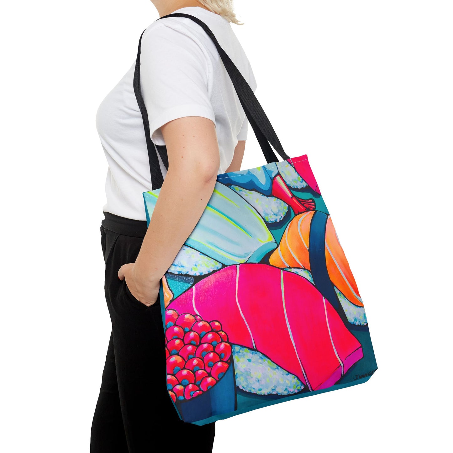 Sac fourre-tout Sushi Néon Premium, Design d'artiste original, Sac de courses réutilisable, Écologique