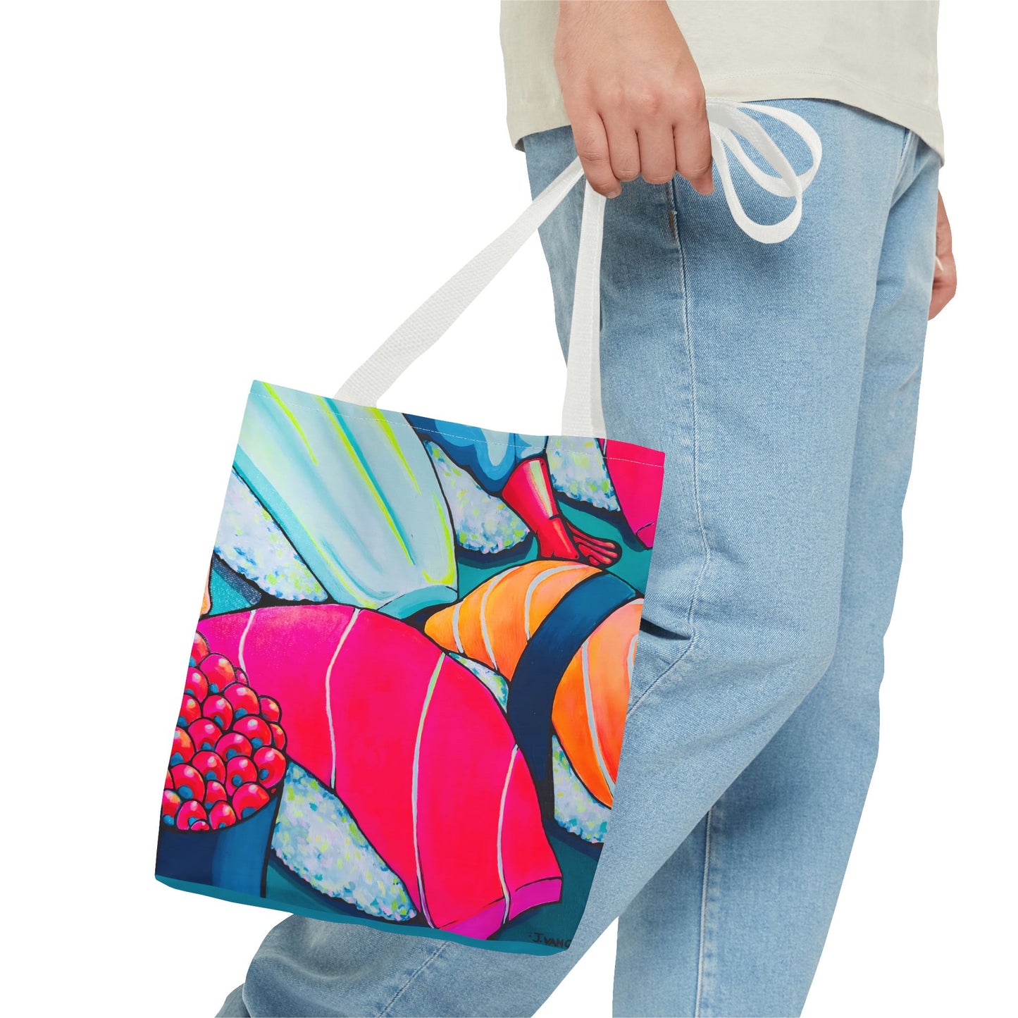 Sac fourre-tout Sushi Néon Premium, Design d'artiste original, Sac de courses réutilisable, Écologique