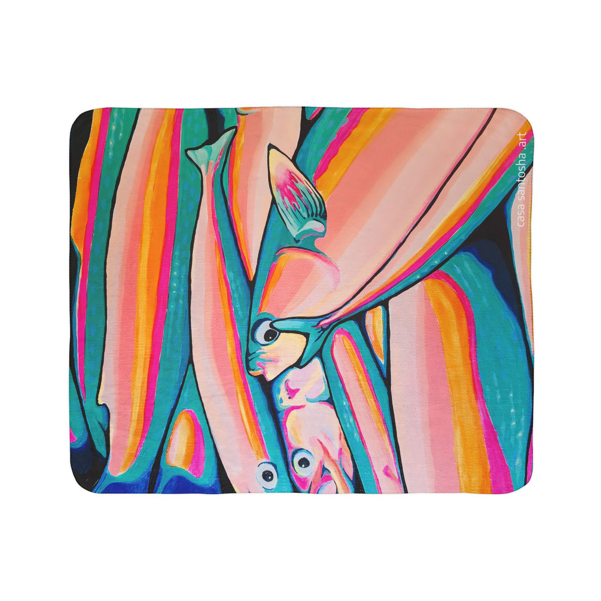 Neon Fish Fleece Sherpa Blanket
