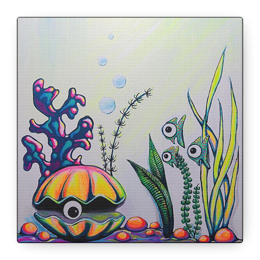 Cyclops Clam Original Canvas Art Print, Wall Decor, Coastal Home Decor, Beach House Gift, Nautical Room Decoration, Ocean Theme Art,