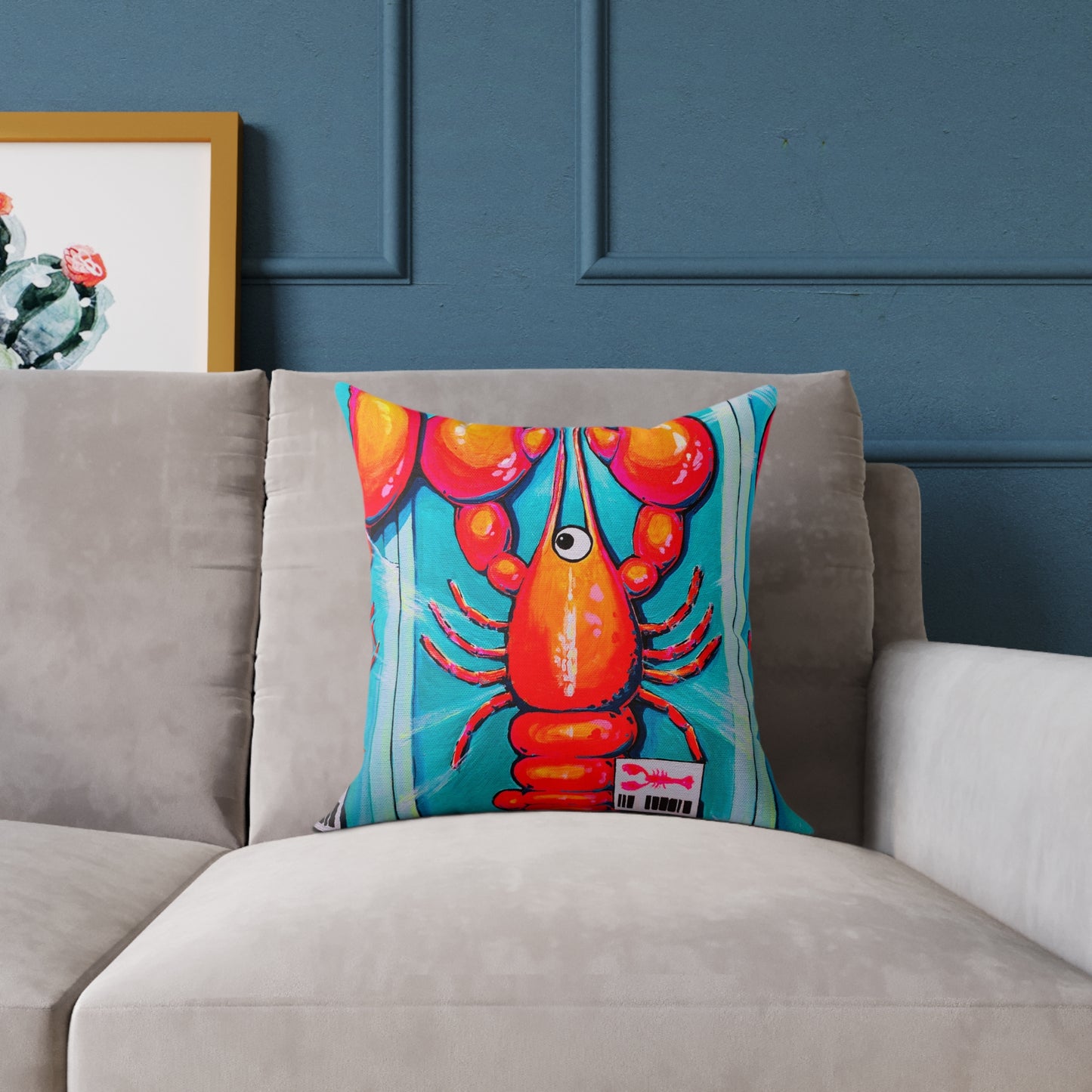 Neon Lobster Art Canvas Decorative Pillow