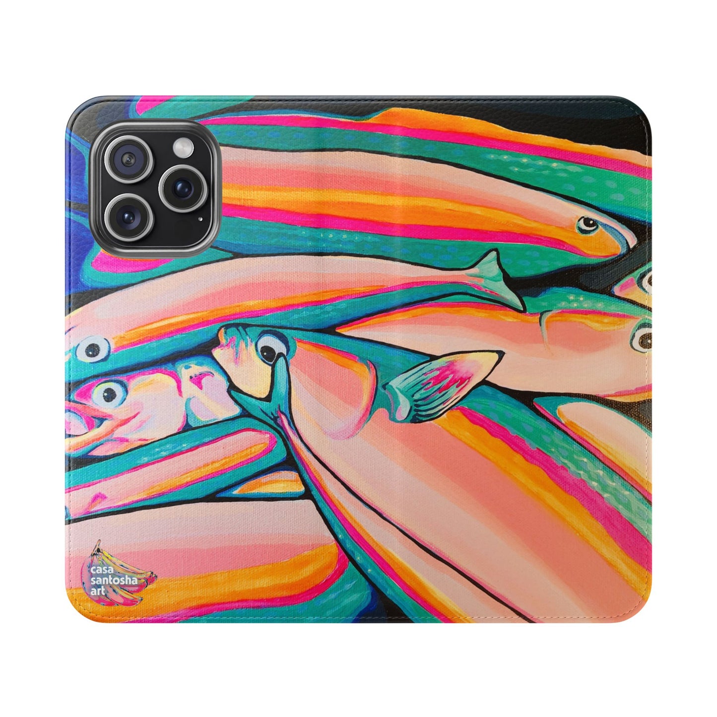 Neon Fish Flip Phone Case – Wallet Cover with Card Slots