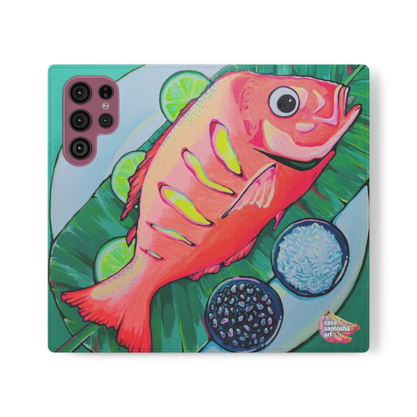 Neon Fried Fish Flip Phone Case – Wallet Cover with Card Slots
