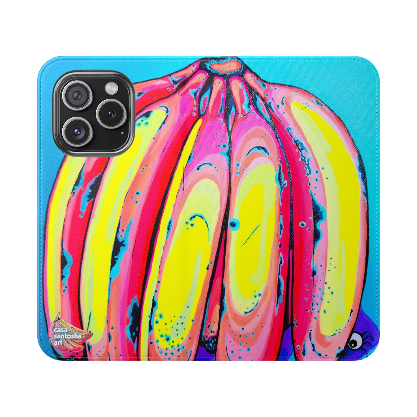Neon Fat Bananas Flip Phone Case – Wallet Cover with Card Slots
