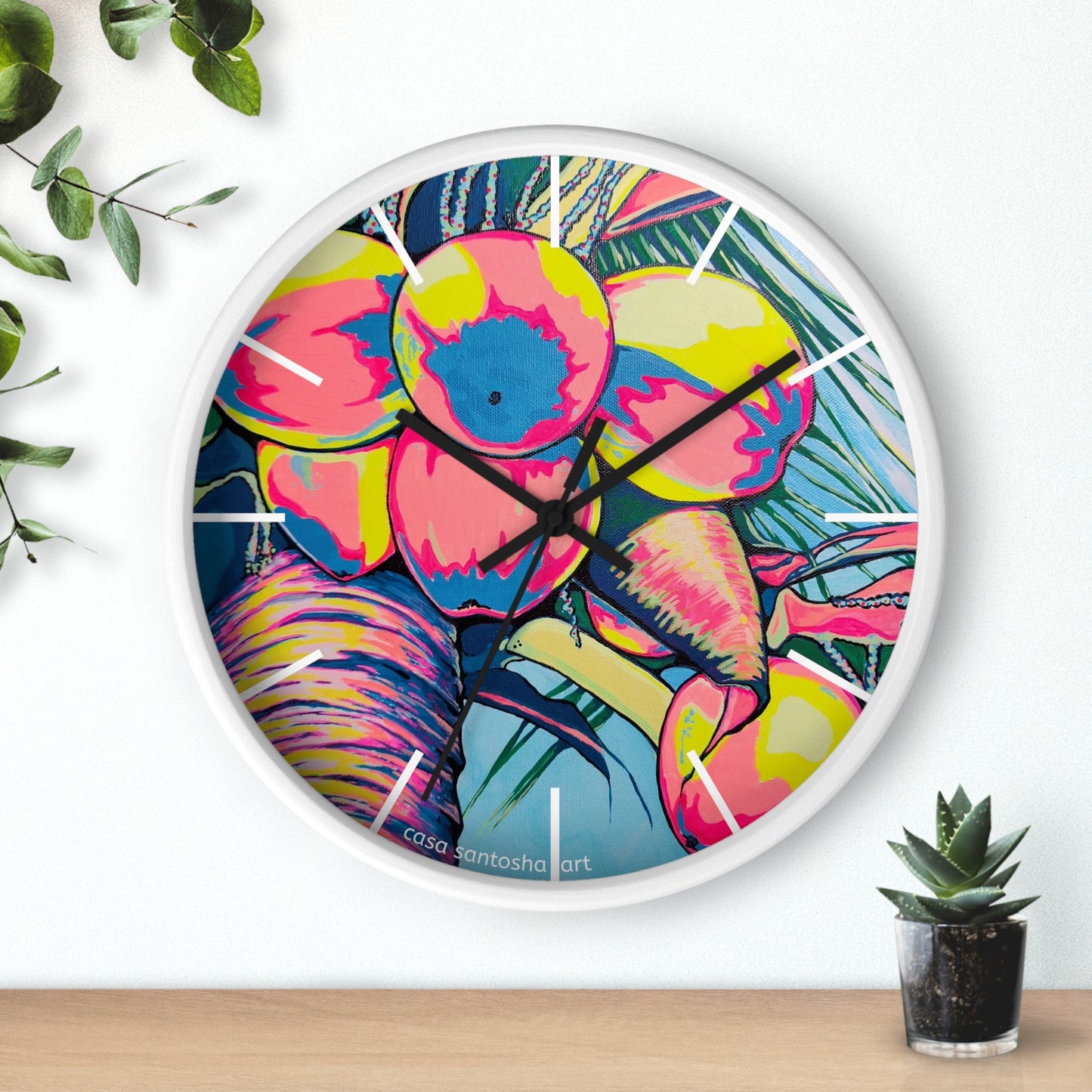 Neon Coconuts Pop Art Wall Clock