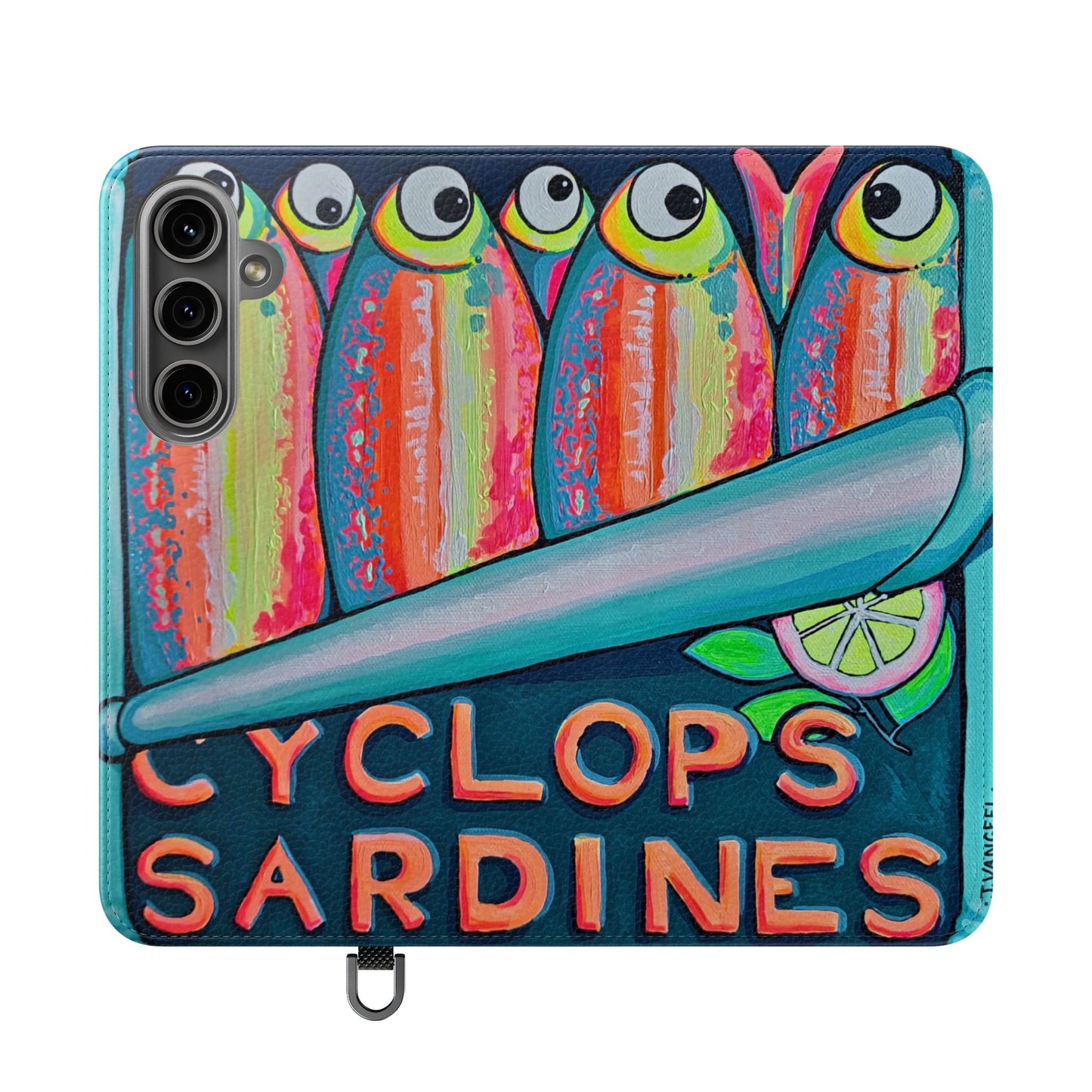 Neon Sardines Flip Phone Case – Wallet Cover with Card Slots
