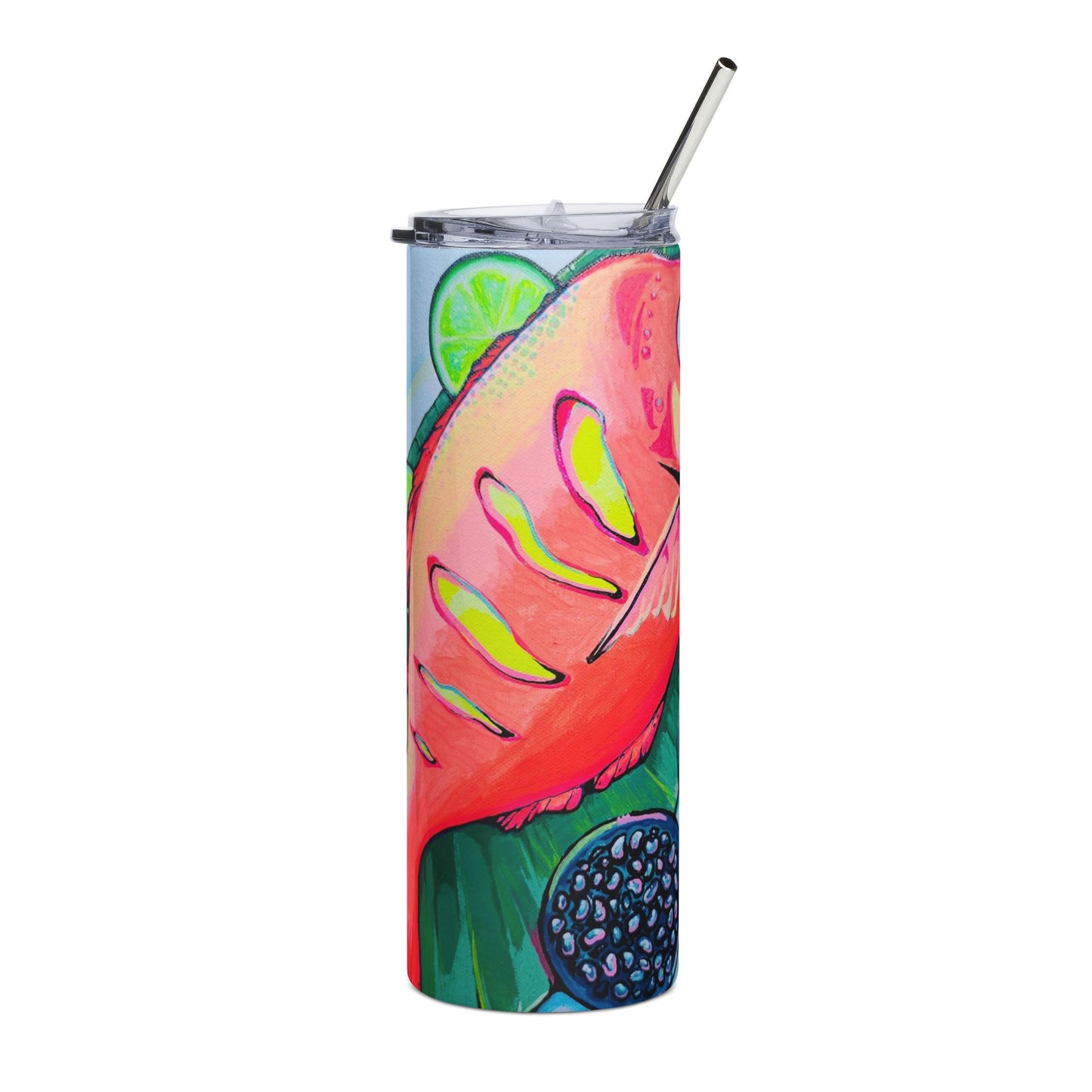 Neon Fried Fish Stainless Steel Tumbler, 20oz | Fun Travel Mug, Eco-Friendly