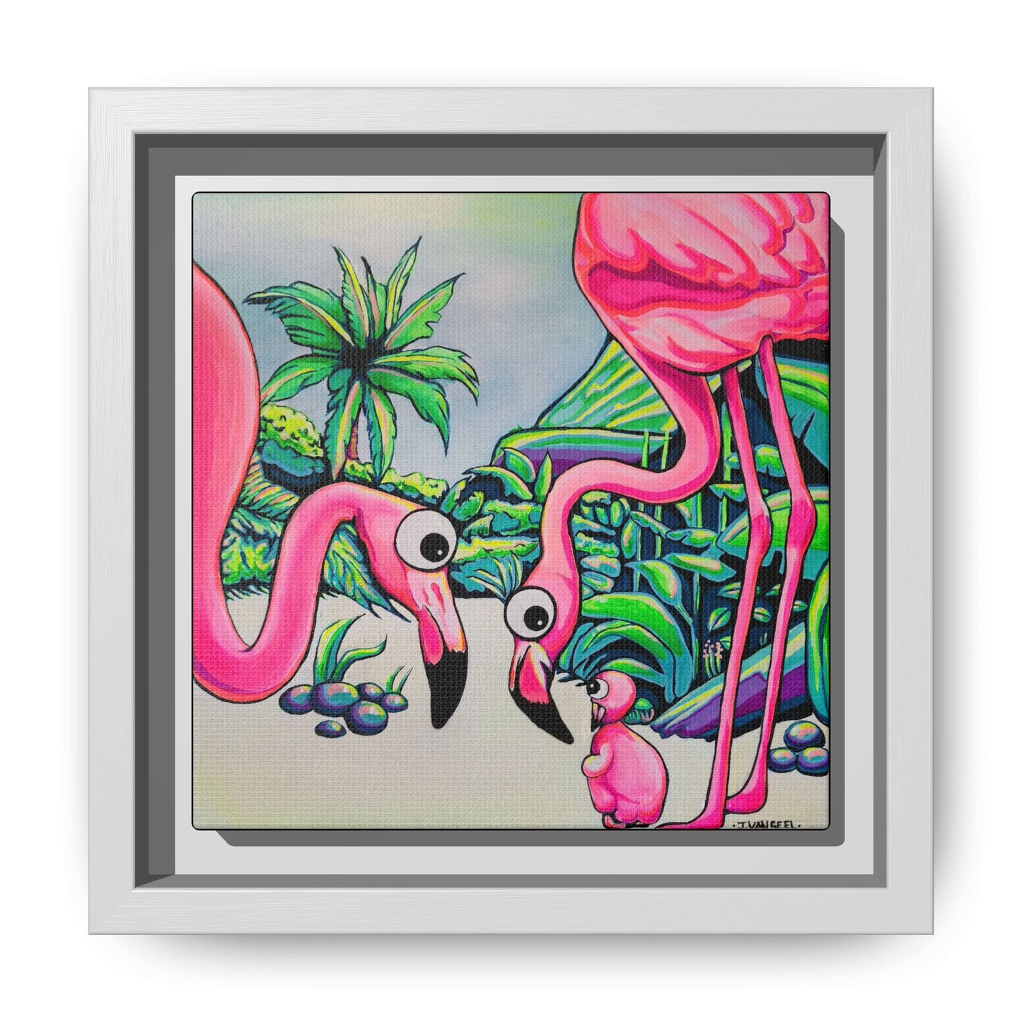 Framed Cyclops Flamingo Family Canvas Print