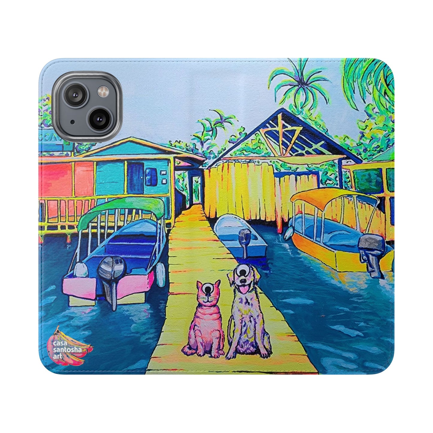 Cyclops Cat and Dog in Bocas Flip Phone Case – Wallet Cover with Card Slots