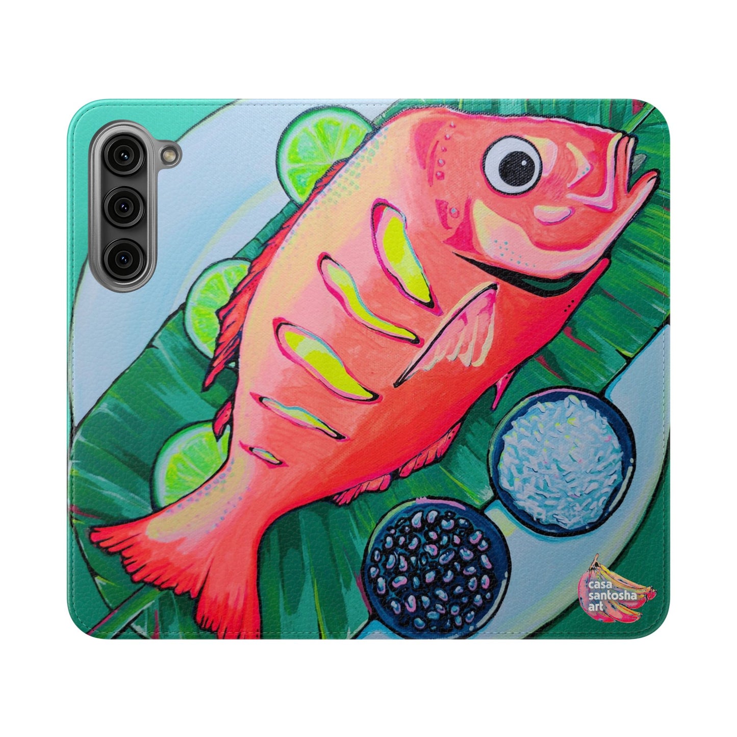 Neon Fried Fish Flip Phone Case – Wallet Cover with Card Slots