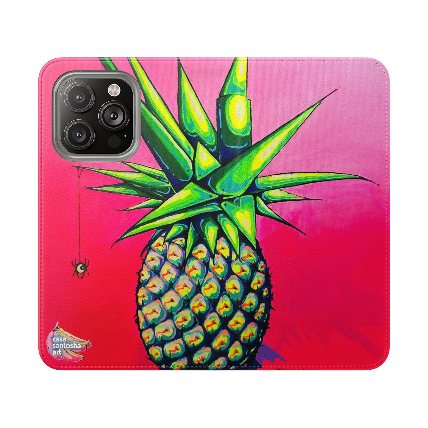 Neon Pineapple Flip Phone Case – Wallet Cover with Card Slots