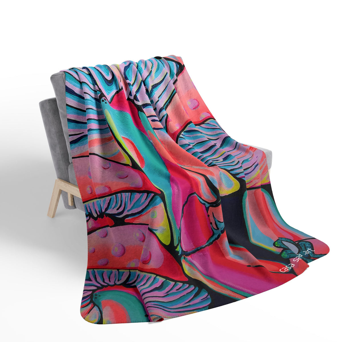 Trippy Mushrooms Fleece Sherpa Blanket