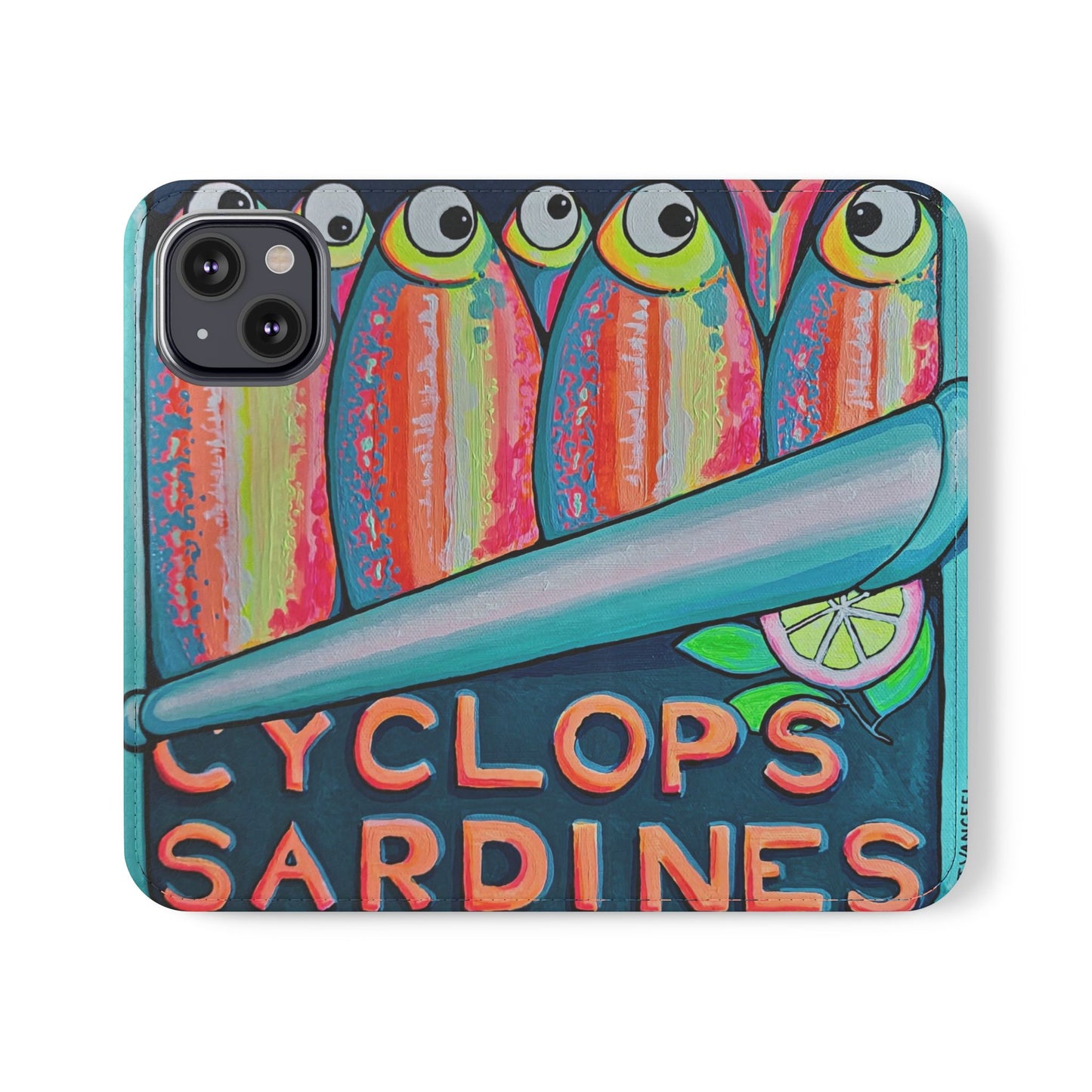 Neon Sardines Flip Phone Case – Wallet Cover with Card Slots