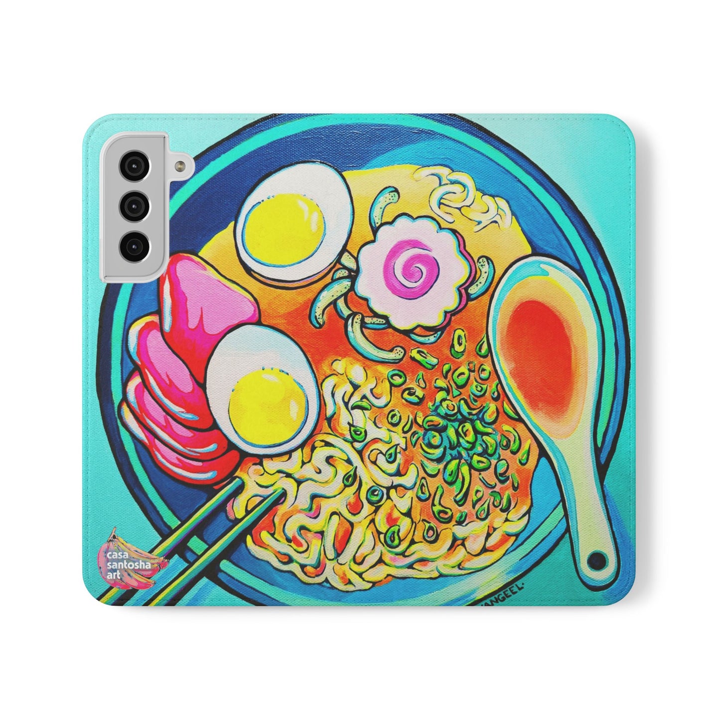 Neon Ramen Flip Phone Case – Wallet Cover with Card Slots