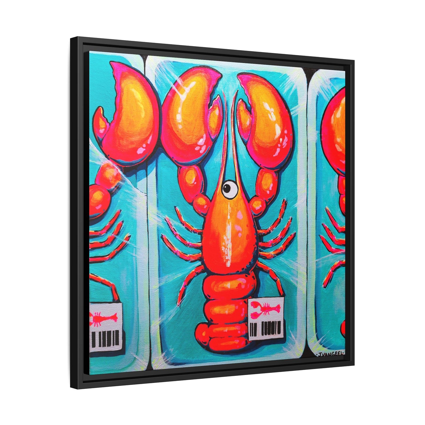 Framed Fresh Neon Lobster Canvas Print