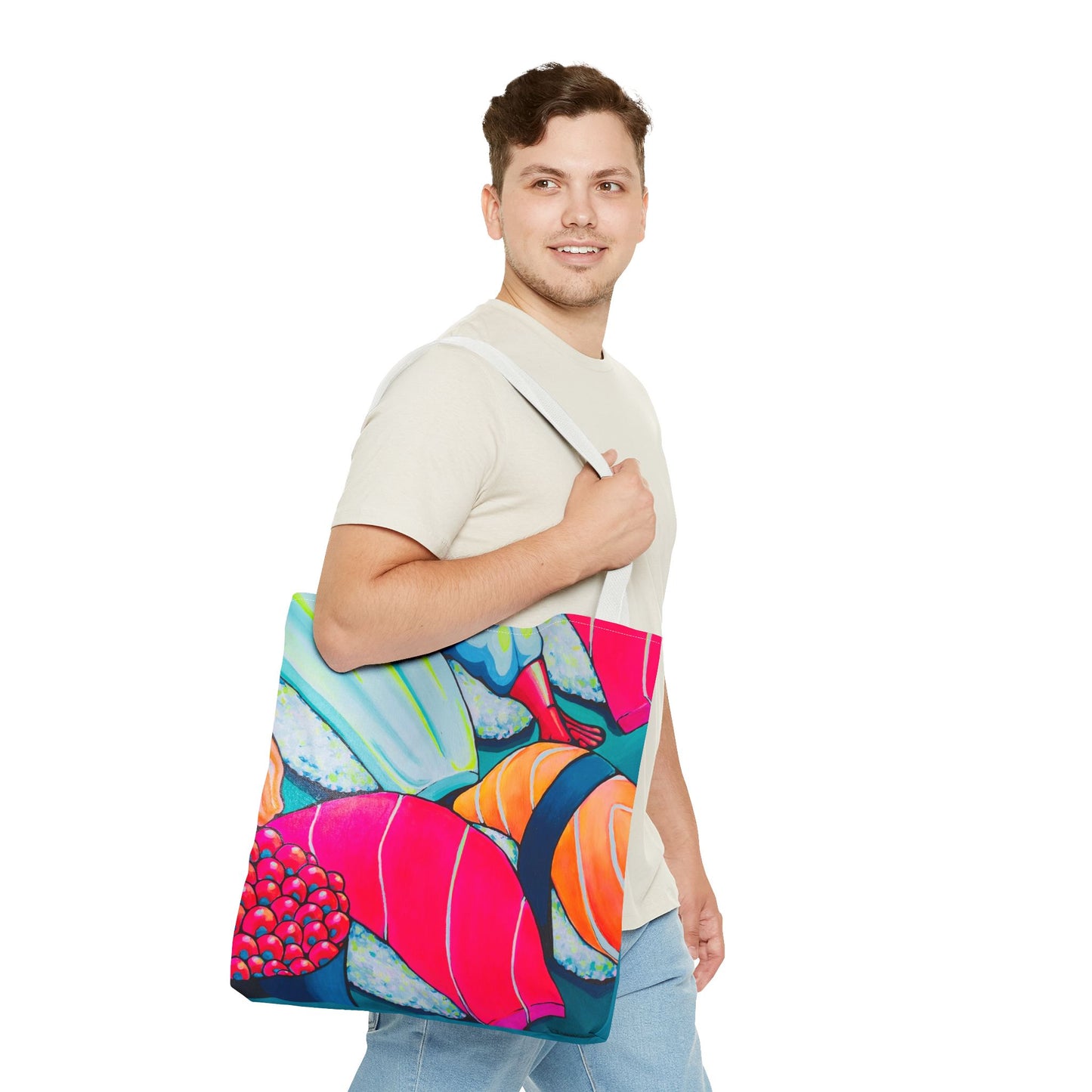 Premium Neon Sushi Tote Bag, Original Artist Design, Reusable Shopping Tote, Eco-Friendly