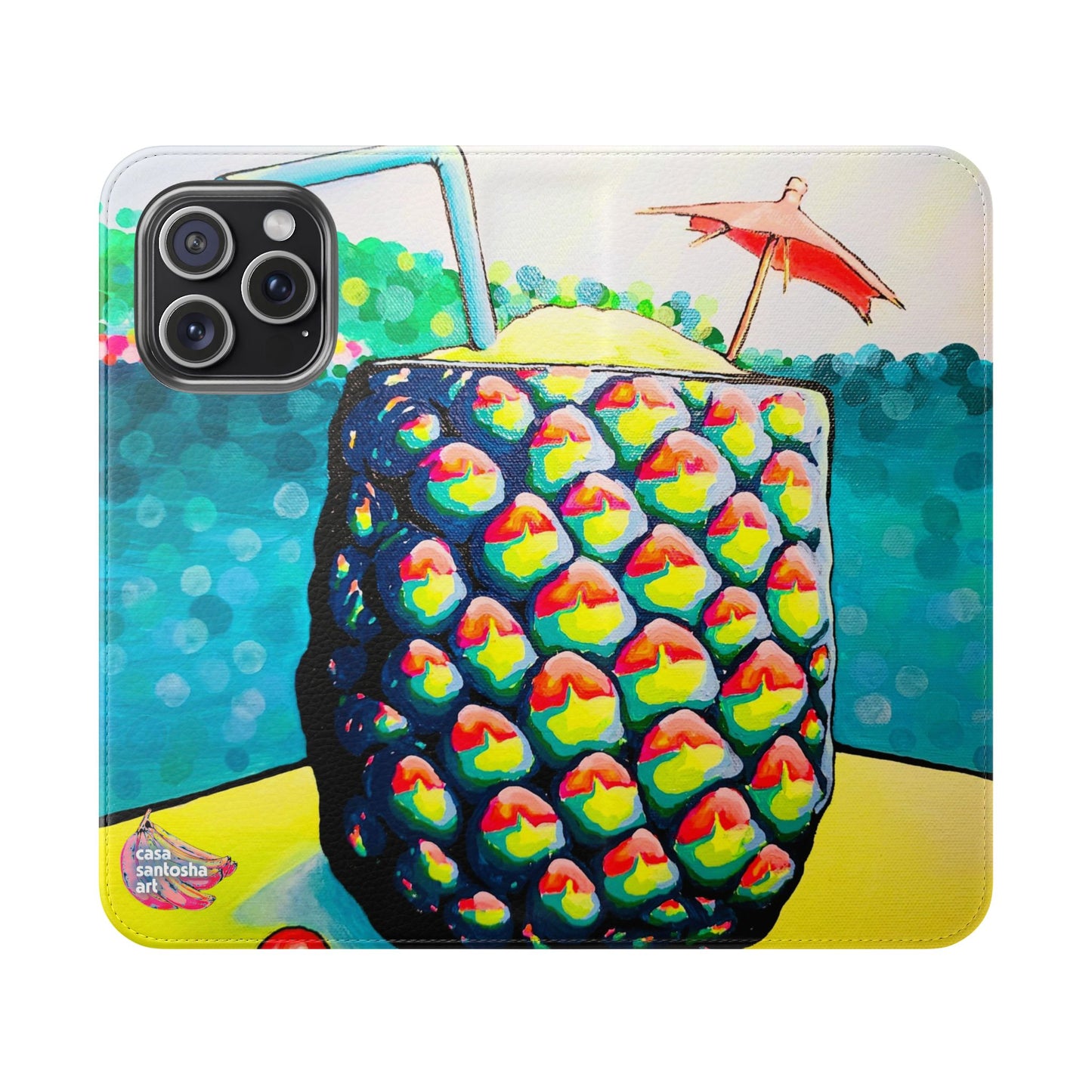 Neon Piña Colada Flip Phone Case – Wallet Cover with Card Slots