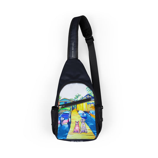 Colorful Cyclops Cat and Dog in Bocas Art Sling Bag - Travel or Everyday Chest Bag