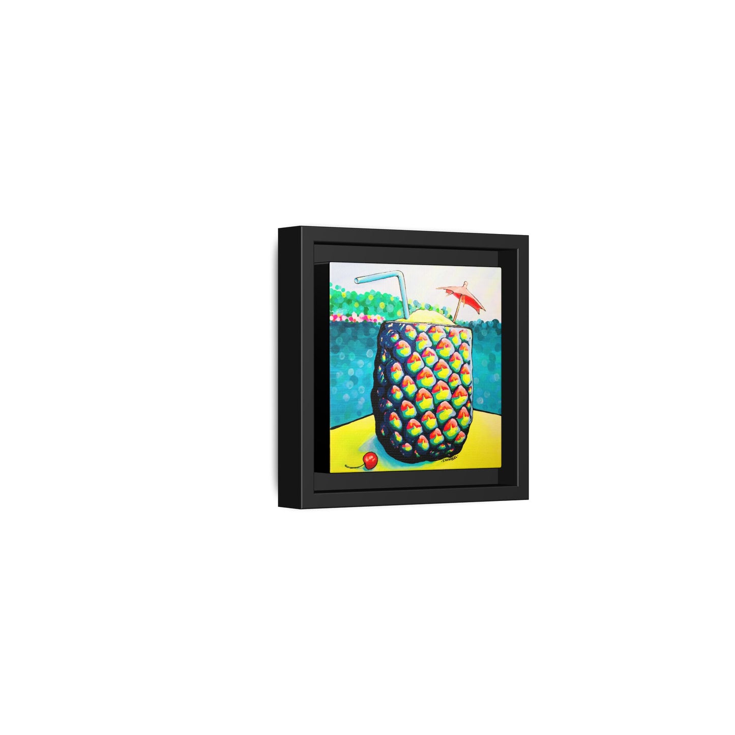 Framed Neon Piña Colada Canvas Print